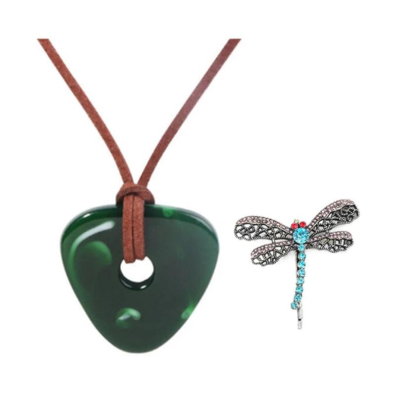 Movie Coraline Seeing Stone Pendant Necklace Green Stone Key Pendant Necklace Laika Dragonfly HairPin Cosplay Costume Jewelry