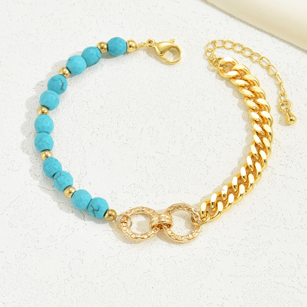 A creative and luxurious Instagram style double ring turquoise multi chain mixed bead bracelet for women's vacation and date gifts