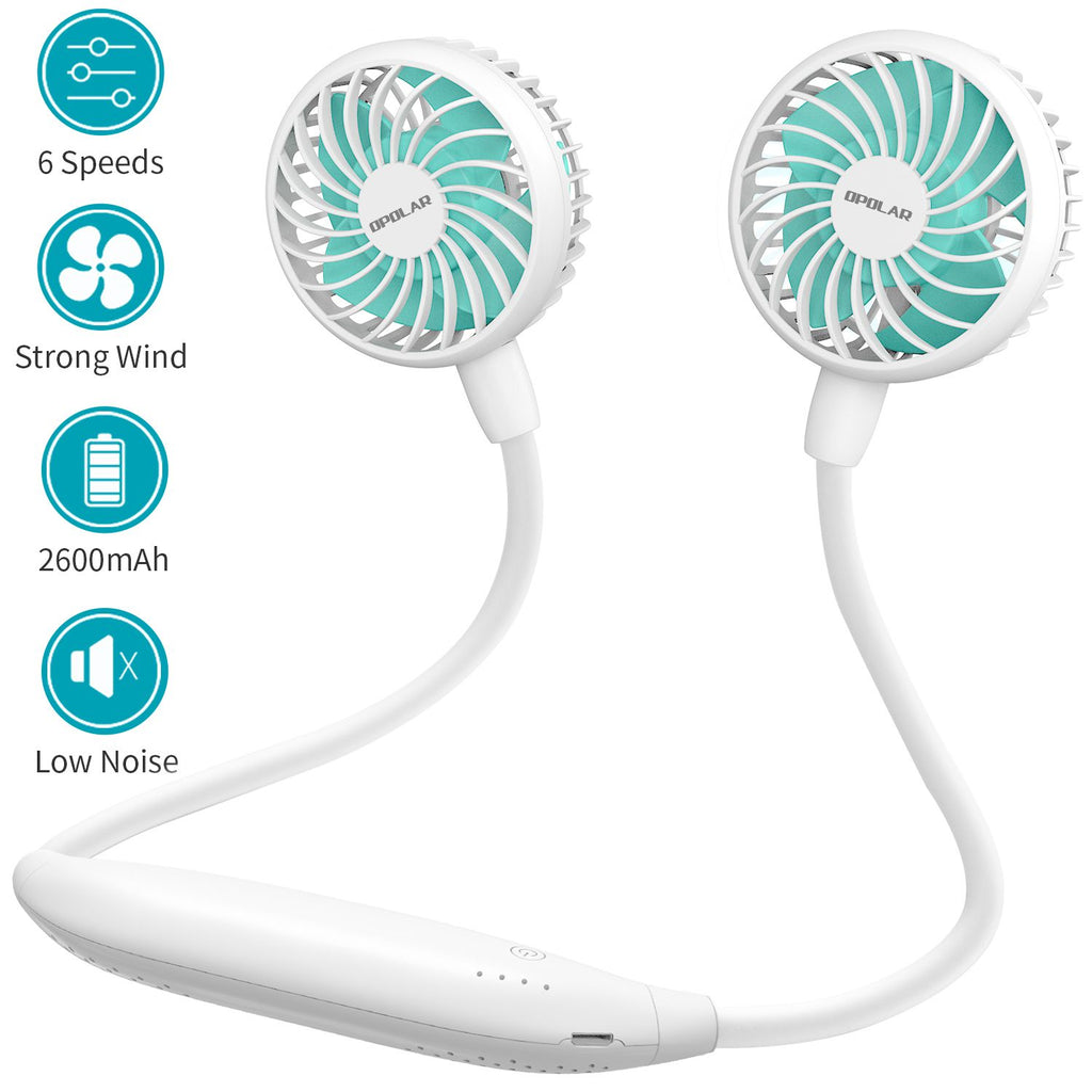 (ABC)Personal Neck Fan 2600mAh Battery Operated Neckband Fans, Ultra Quiet Hands Free USB Portable Fan with 6 Speeds, Strong Wind, 360° Adjustable Wearable Sport Fan for Home Office Outdoor Travel