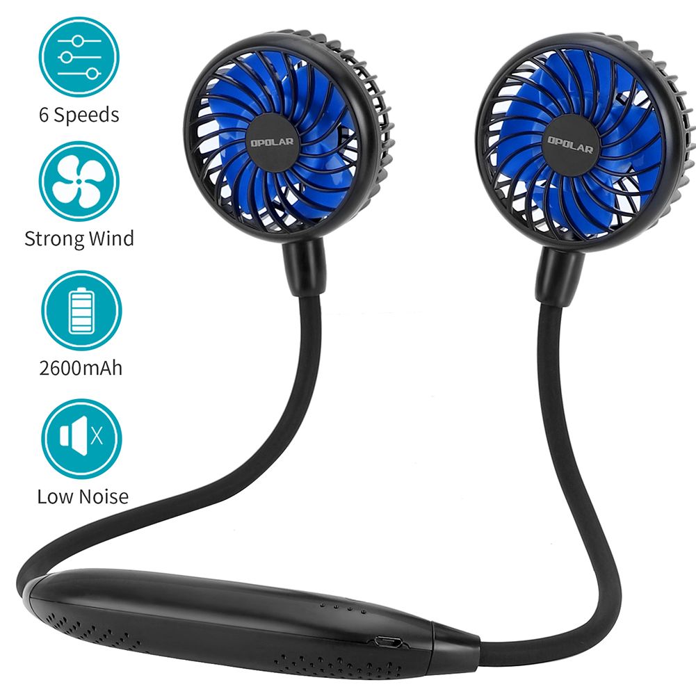 (ABC)Personal Neck Fan 2600mAh Battery Operated Neckband Fans, Ultra Quiet Hands Free USB Portable Fan with 6 Speeds, Strong Wind, 360° Adjustable Wearable Sport Fan for Home Office Outdoor Travel