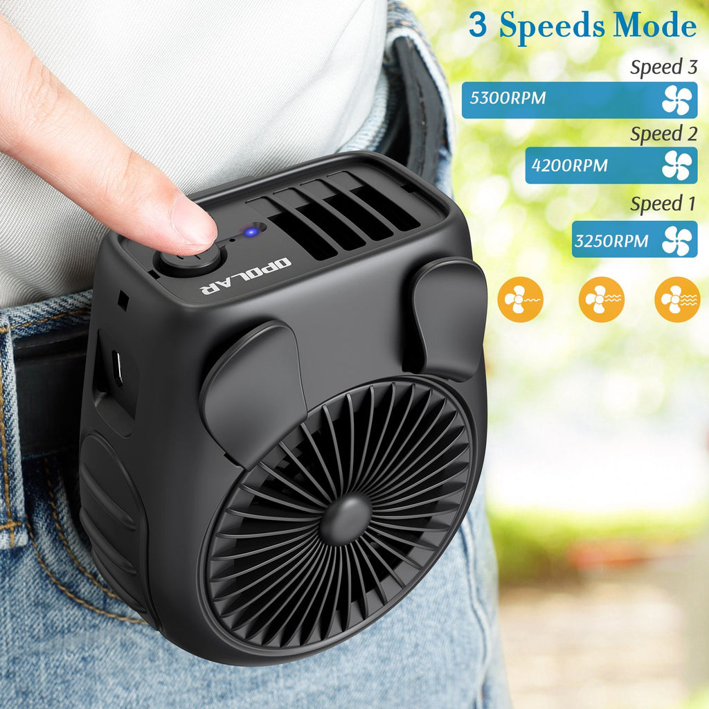 (ABC)Portable Waist Fan, 3 Speed Belt Fan, 5000mAh Battery Operated USB Fan, Rechargeable Clip on Fan, Lightweight Necklace Fan, Personal Fan for Gardening, Fishing, Traveling