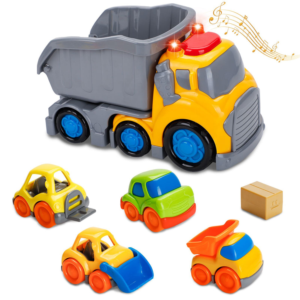 (ABC)(Prohibited Product on Amazon)5Pcs Construction Truck Toys for Toddlers Boys and Girls, Car Toy Set with Sound and Light, Friction Powered Dump Truck Vehicles, Christmas Birthday Gifts for 1 2 3