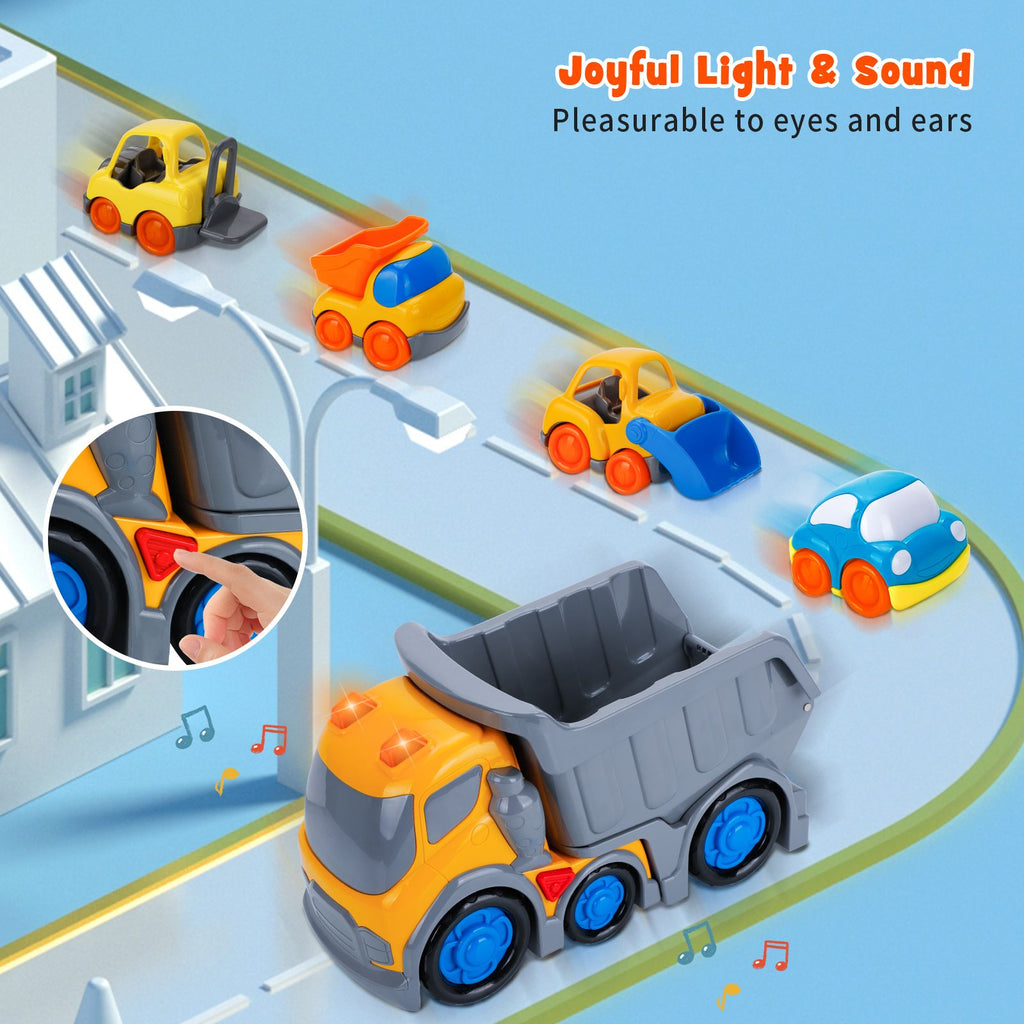 (ABC)(Prohibited Product on Amazon)Car Toys for 1 2 3 4 5 Years Old Toddlers Boys and Girls,12'' Big Dump Truck with Light and Sound, Push and Go Small Bulldozer Forklift Truck, Vehicles Playset for C