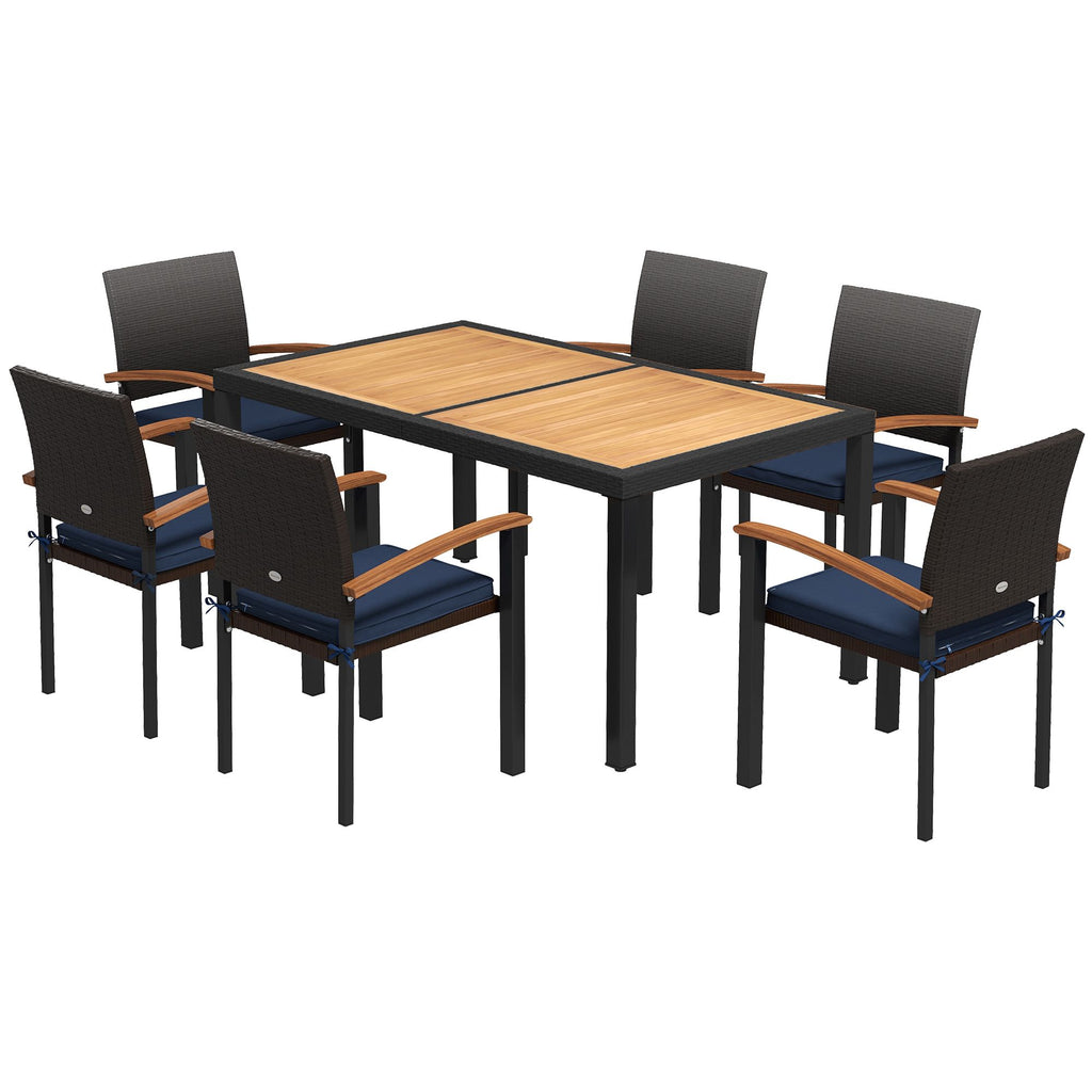 Acacia Wood Outdoor Dining Set, Black Patio Chairs with Cushions, for Garden, Balcony, Backyard