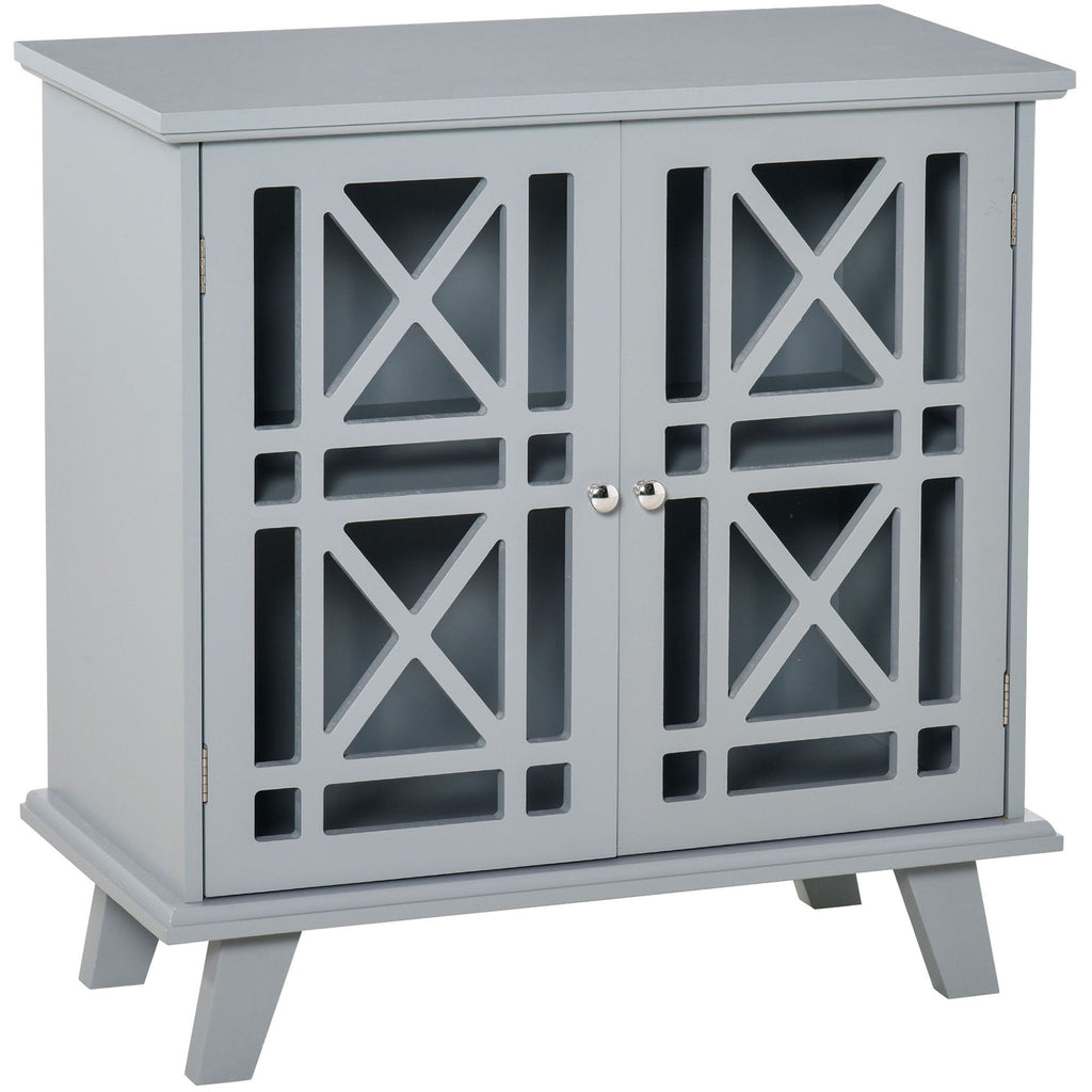 Accent Storage Cabinet Gray Sideboard Buffet Console with Fretwork Doors for Kitchen Dining Living Room Entryway