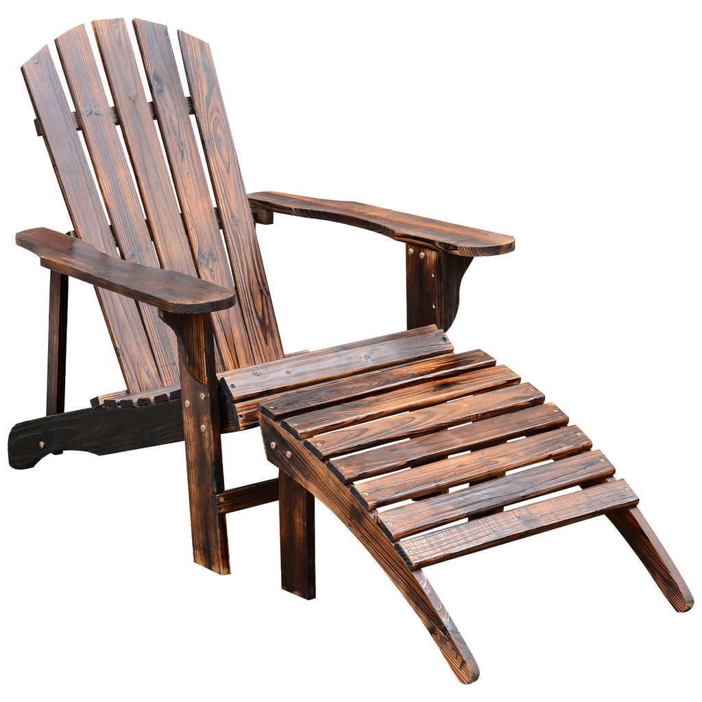 Adirondack Chair with Ottoman, Wooden Outdoor Patio Lounge Chair, Comfort Design for Garden and Deck