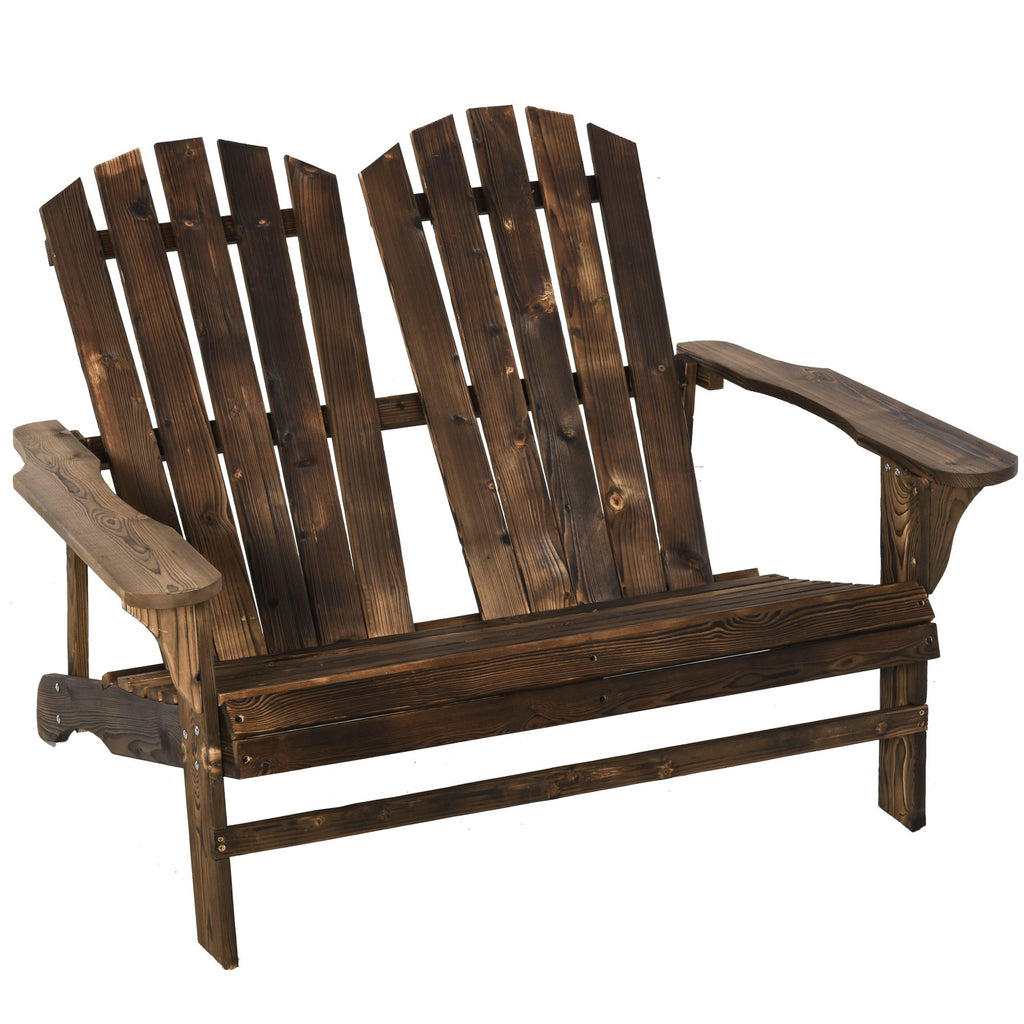 Adirondack Loveseat, Wood with Weather-Protection Paint, Ergonomic Design, Lounger Armchair with Flat Back, for Patio, Brown