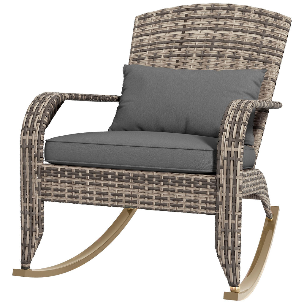 Adirondack Rocking Chair Outdoor Wicker High Back Seat Cushion Pillow Porch Balcony Gray