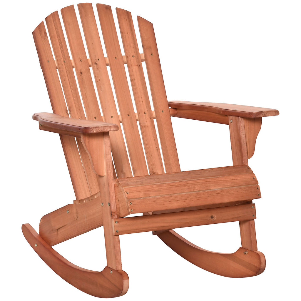 Adirondack Rocking Chair, with Slatted Wooden Design, Fanned Back, Ergonomic Armrests, Classic Rustic Style, for Patio, Teak
