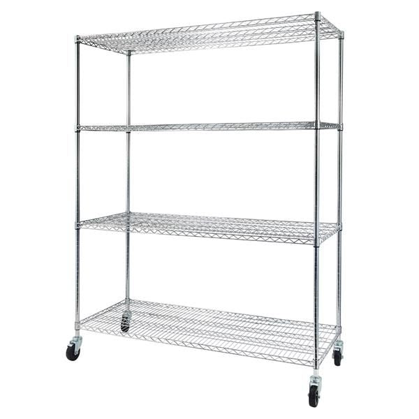 Adjustable 4-Tier Steel Wire Shelving Rack with 4" Wheels