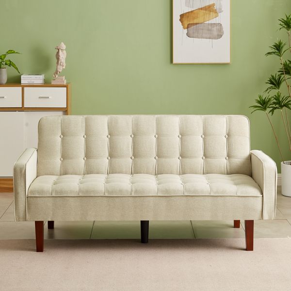 Adjustable backrest, solid wood frame, 3-person sofa chair for living room, study room-Beige