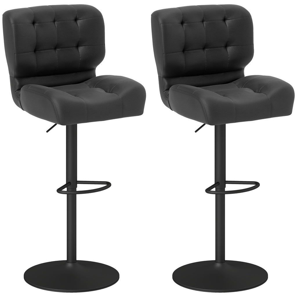 Adjustable Bar Height Stools Set of 2, Thick Padded Cushion & Metal Footrest for Home Bar, Black