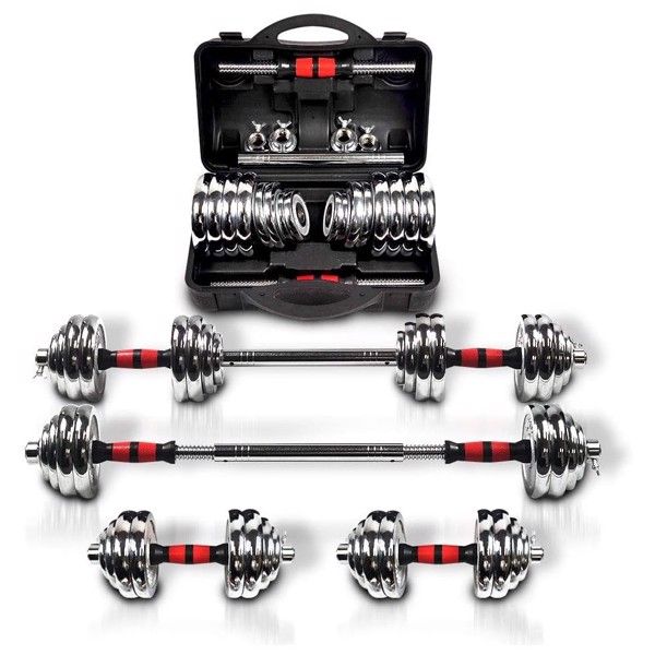 Adjustable Dumbbell Set With 3 in 1 Dumbbell Barbell Metal Connecting Rod, Chromed Weights, Hardcover Gift Box, Adjustable Weight Sets up to 110lbs, Home Gym Exercise Training Equipment