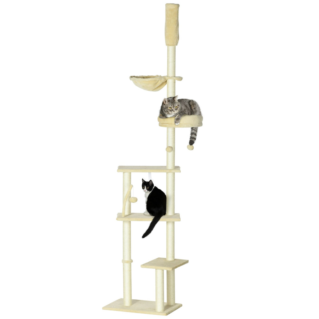 Adjustable Floor to Ceiling Cat Tree Beige with Bed Scratching Posts for Kittens