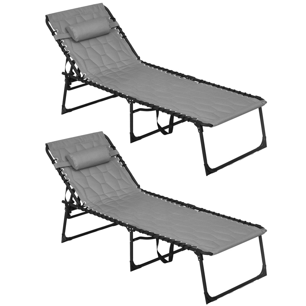 Adjustable Folding Chaise Lounge Chair Set Gray Reclining Outdoor Patio Furniture for Comfort