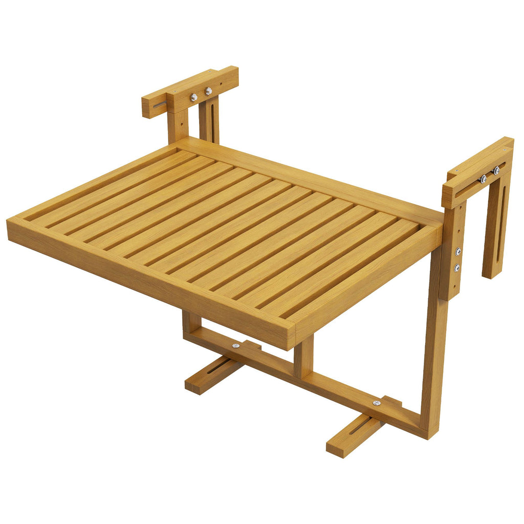 Adjustable Hanging Deck Table Natural Wood Frame Space Saving Design for Patios and Balconies
