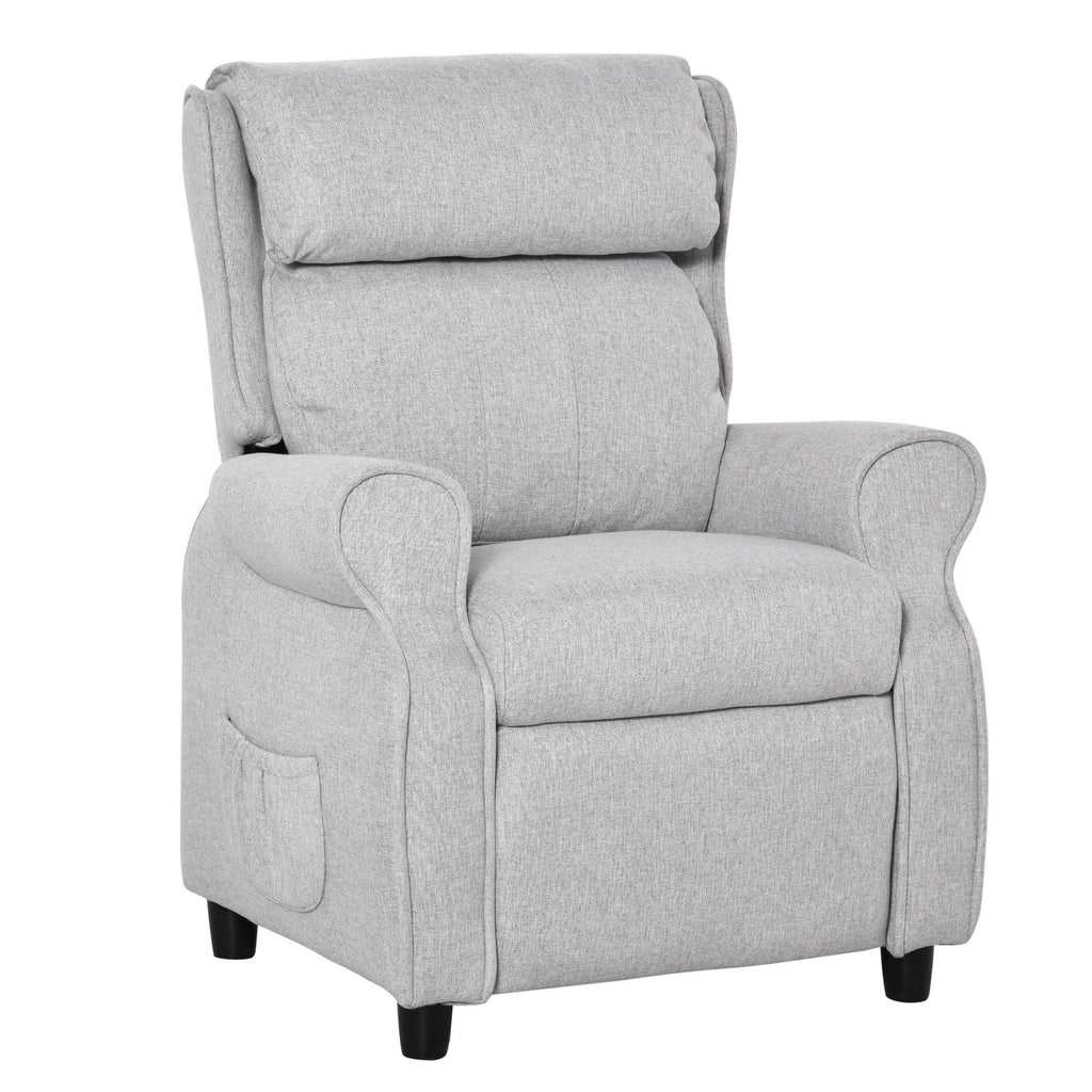 Adjustable Kids Recliner Light Grey Childrens Sofa with Footrest Side Pockets for Ages 3-5 Nursery Furniture