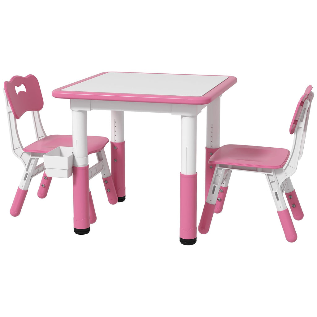 Adjustable Kids' Table and Chair Set, 3 Pieces, Easy Clean, Pink, Perfect for Daycare and Classroom Use