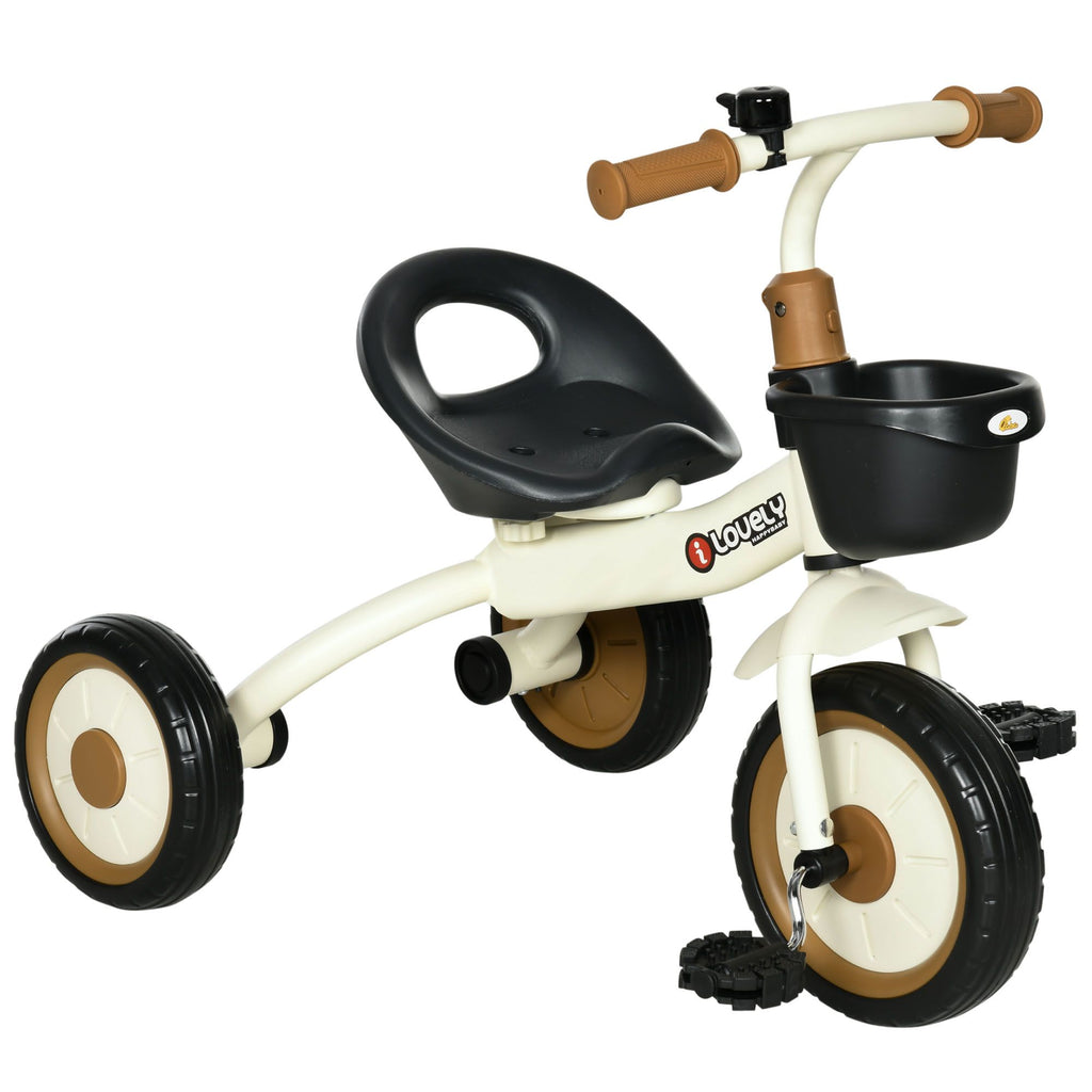 Adjustable Kids Tricycle for Toddlers 2-5 Years with Basket Bell White Comfortable Handlebar Grips