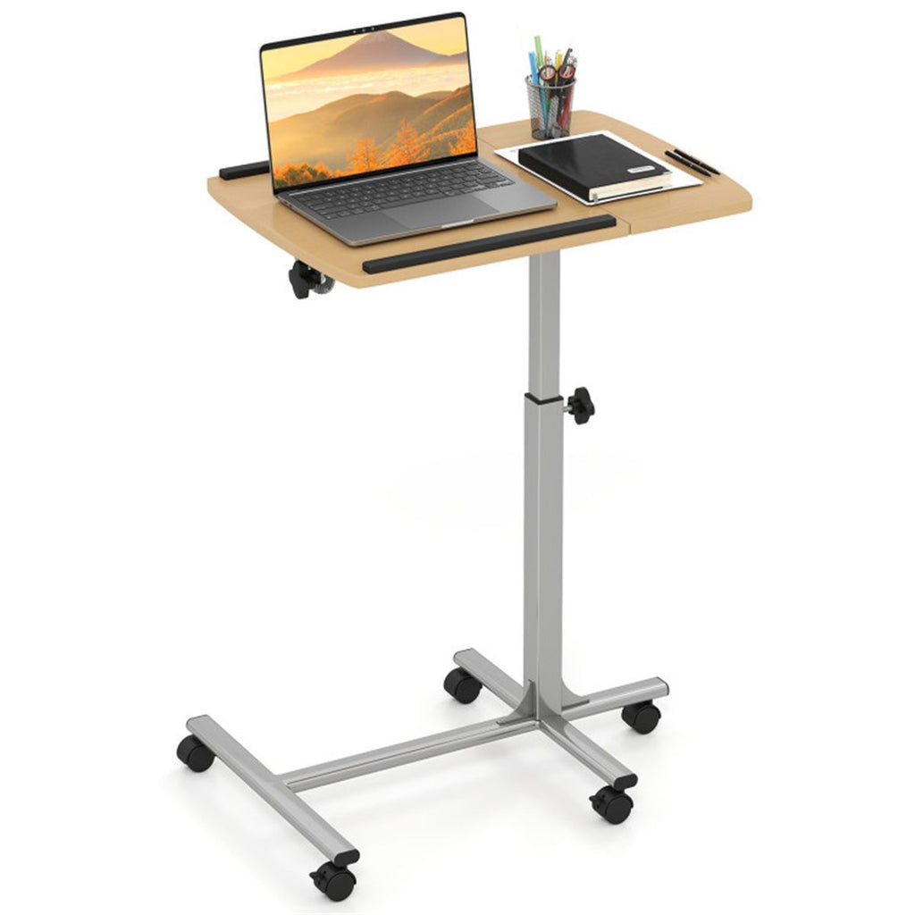 Adjustable Laptop Desk Cart, 24.5'-36' Height & Tilt Angle Mobile Workstation with Lockable Wheels, Natural