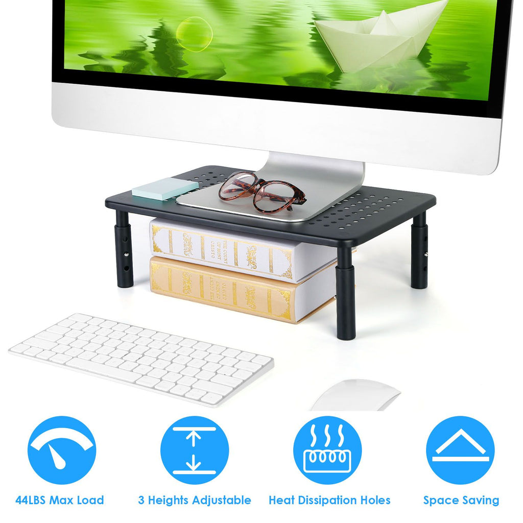 Adjustable Monitor Riser Stand, 3Level Height Adjustable Metal Monitor Stand with Ventilated Mesh Platform, 44 Lbs Capacity for Monitor, Laptop, Printer
