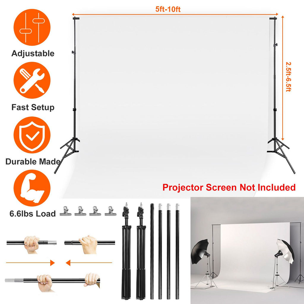 Adjustable Photo Backdrop Stand, 510ft Crossbar & 2.56.5ft Support Stands, AluminumIron Background Support Kit with 4 Clamps and Oxford Carry Bag for Photography