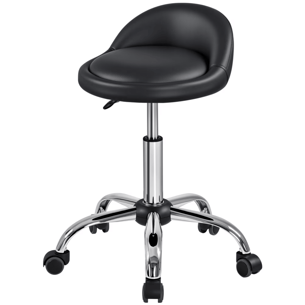 Adjustable Rolling PU Leather Salon Stool, Black