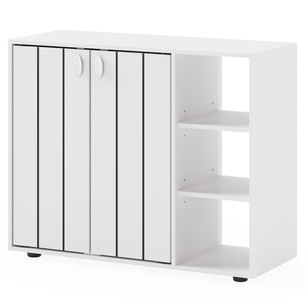 Adjustable Shelf Shoe Cabinet, 2-Door Enclosed + 3-Tier Open Storage Organizer for Entryway-White