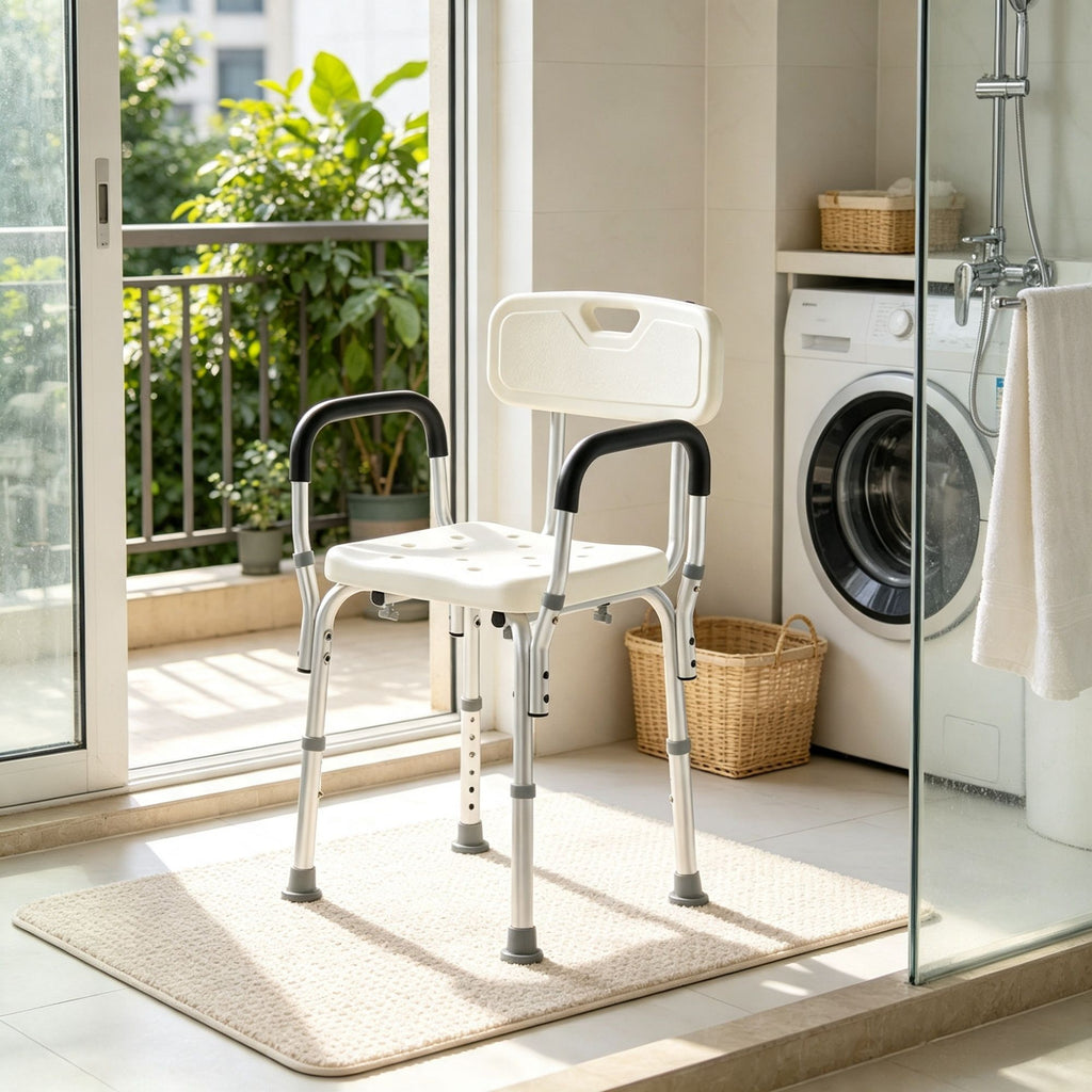 Adjustable Shower Chair with Back, 350 LBS Non-Slip Bath Bench for Bathtub & Bathroom