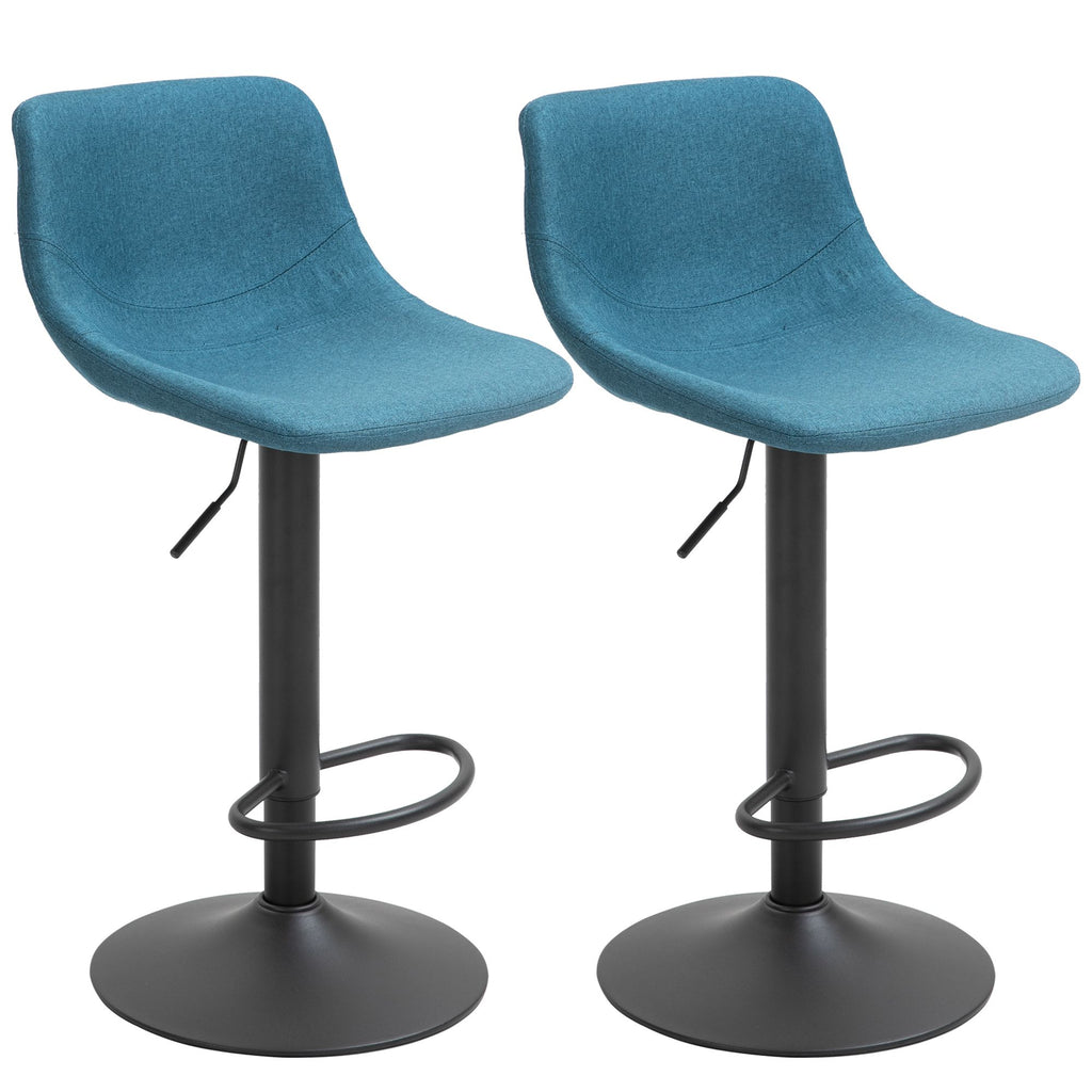 Adjustable Swivel Bar Stools Set of 2 Blue Padded with Back Comfortable for Home Bar Kitchen Counter