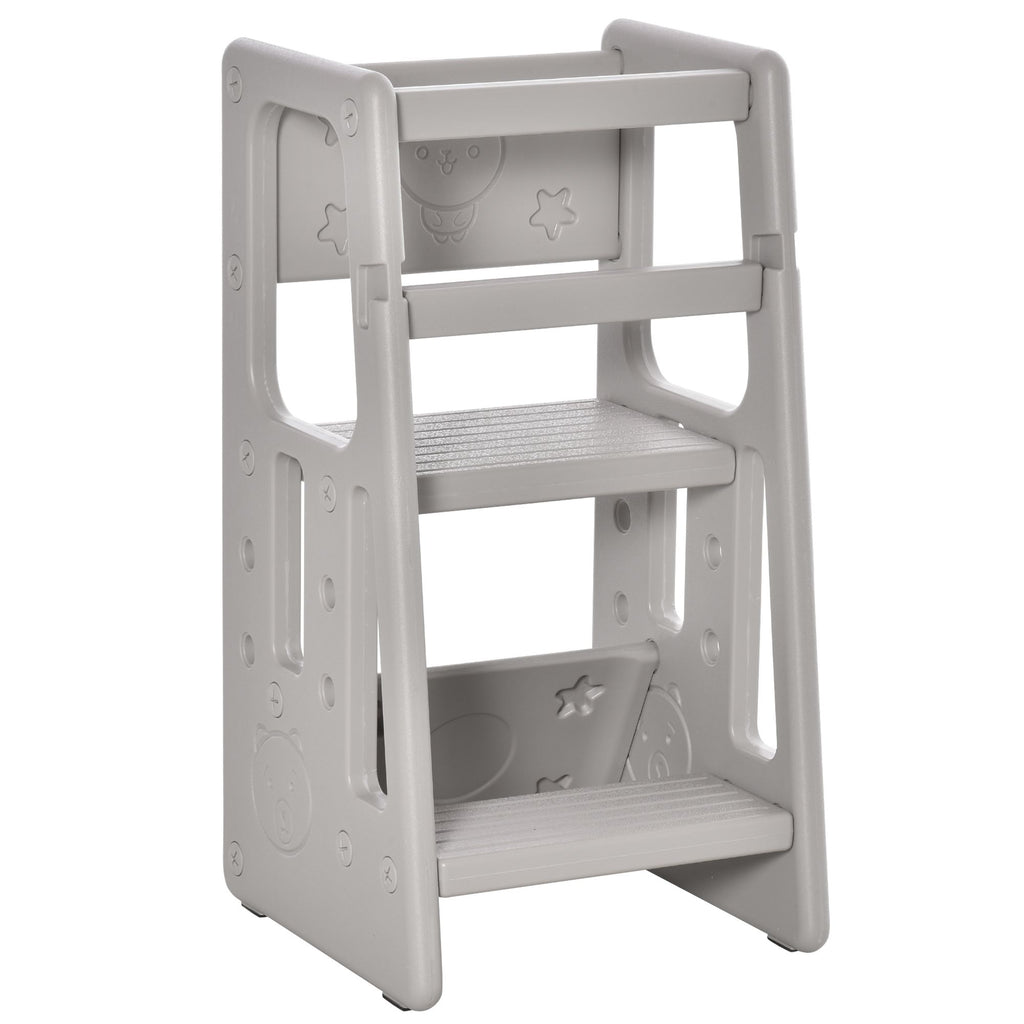 Adjustable Toddler Tower, Gray Kitchen Stool Helper with Anti-slip Mat for Kitchen, Bathroom & Bedroom Step Stool
