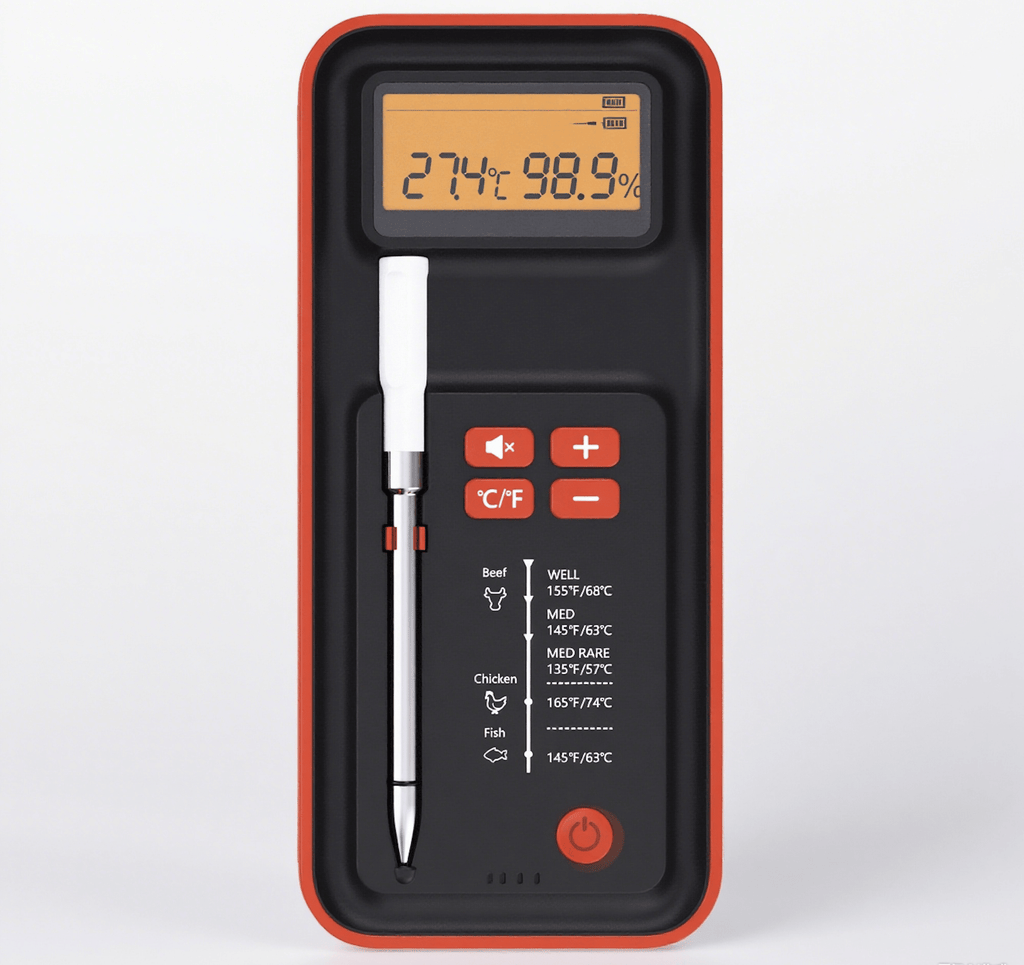 AI Digital Meat Thermometer, 500 ft Long Range Bluetooth Grill Thermometer for Smoker, Oven, BBQ, Digital Food Thermometer for Kitchen Cooking