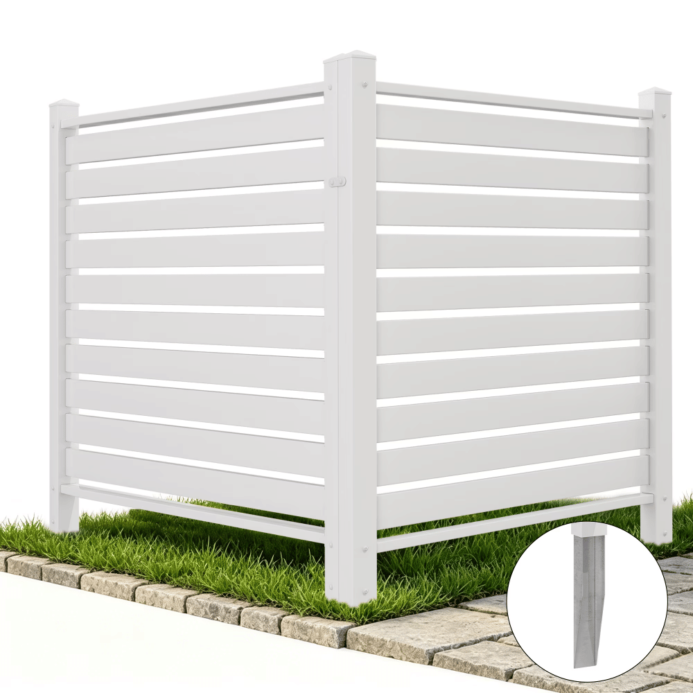 AirConditioner Privacy Screen Fence, 44"W x 44"H 2 Panels Vinyl Outdoor Pool Equipment Trash Can Enclosure with Metal Stakes, White