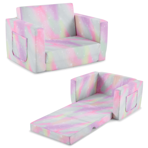 All-Sponge Kids Foldable Sofa Bed Single Chaise Lounge Spray-Print Slant Peach Fabric