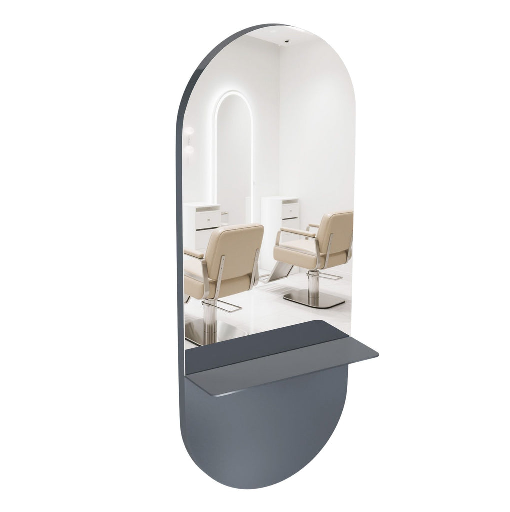 Allsteel Gray PowderCoated Frame with Mercury Mirror, Integrated Salon Mirror Station with Steel Shelf, Gray