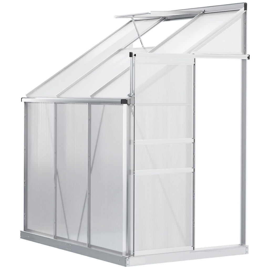 Aluminum Greenhouse Polycarbonate Walk-in Garden Greenhouse with Adjustable Roof Vent, Rain Gutter and Sliding Door, 6' x 4' x 7' Clear
