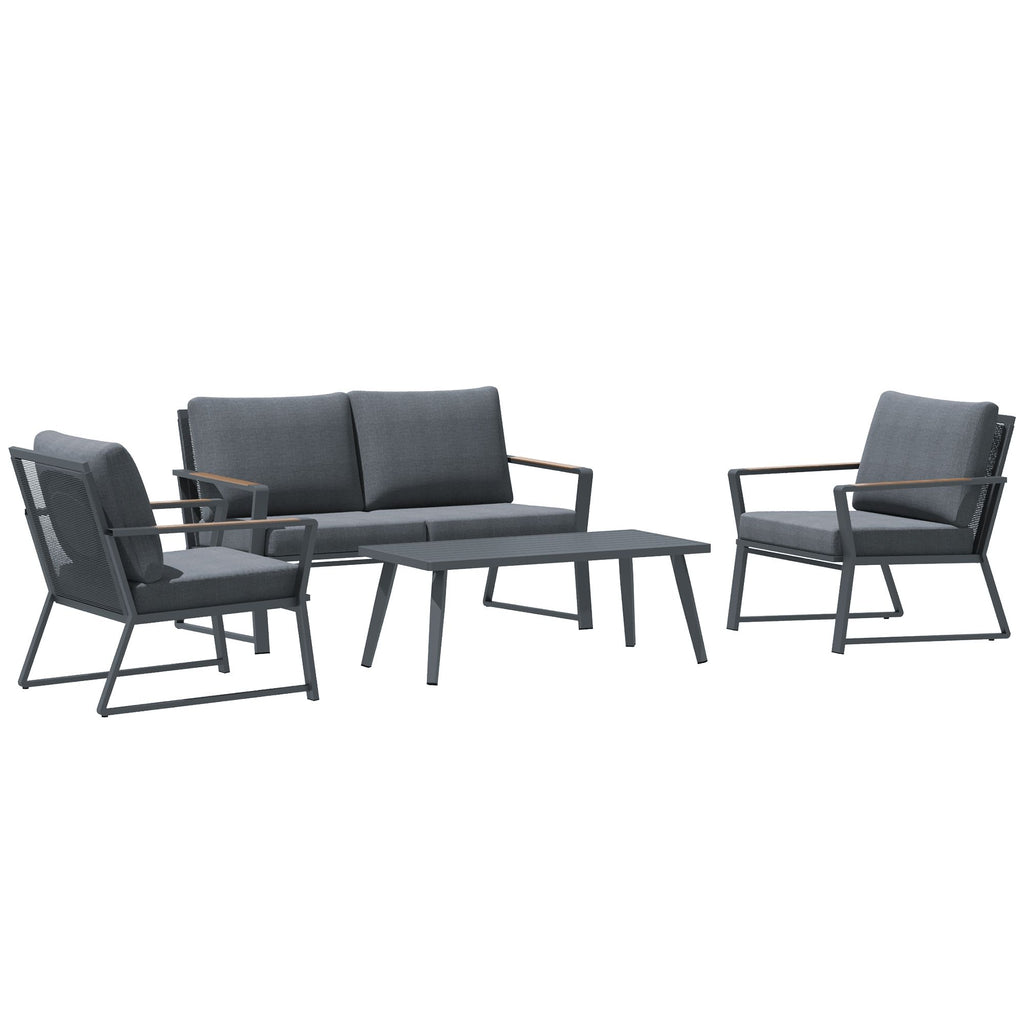 Aluminum Patio Furniture Set, 4-Piece, Dark Grey, Loveseat, Armchairs, Coffee Table