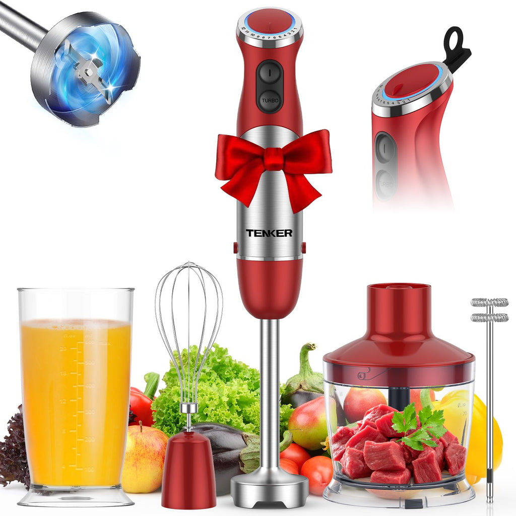 (Amazon&TEMU has banned sales, no work during the weekend.)1100W 5 in 1 Immersion Blender Handheld 12 Speed Mode Hand Blender, Stainless Steel Blade With Mixing Beaker, Chopper, Whisk, Milk Frother