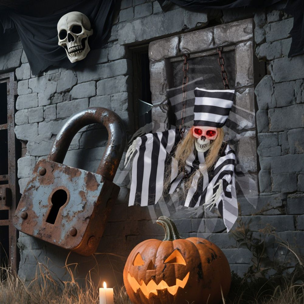 Animated Halloween Decoration 18 Inch Hanging Skull Prisoner