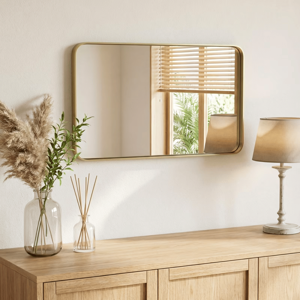 Anti-Fog Bathroom Wall Mirror 24" x 36" Shatterproof Vanity Mirror with Rectangular Metal Frame, Gold (Shipment from Walmart)