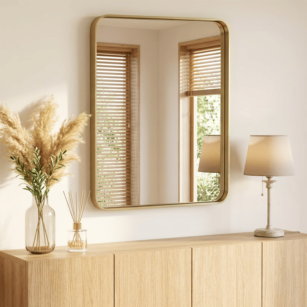 Anti-Fog Bathroom Wall Mirror 28" x 36" Shatterproof Vanity Mirror with Rectangular Metal Frame, Gold (Shipment from Walmart)