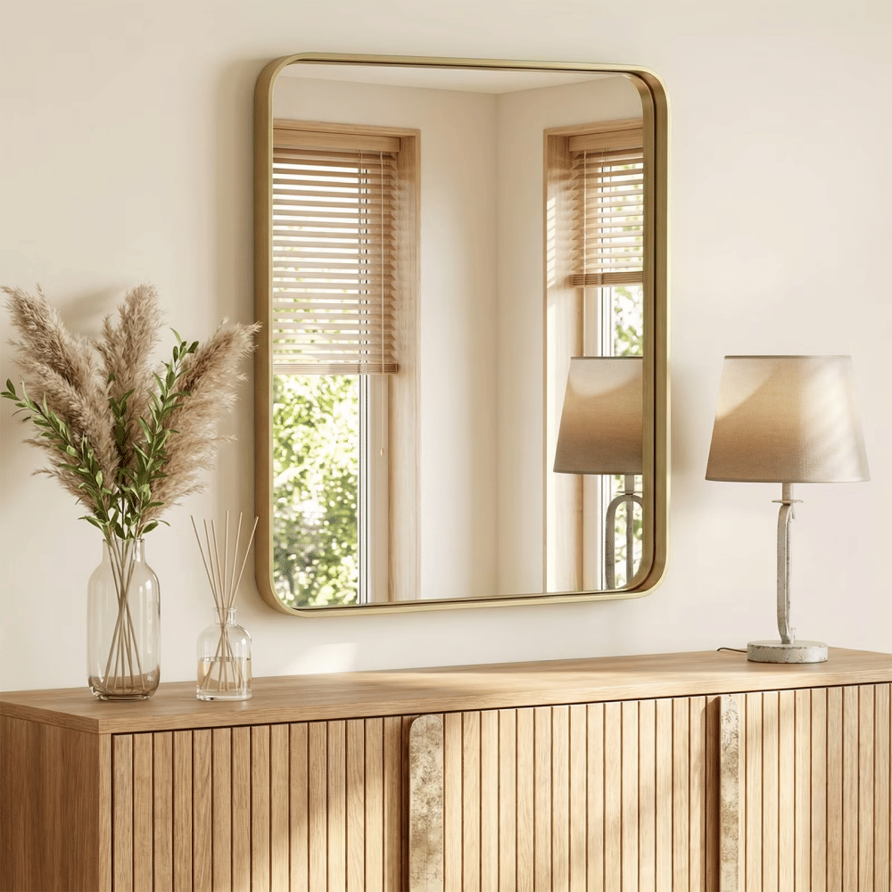 Anti-Fog Bathroom Wall Mirror 30" x 36" Shatterproof Vanity Mirror with Rectangular Metal Frame, Gold (Shipment from Walmart)
