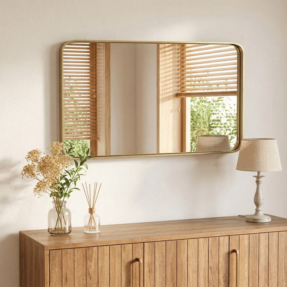 Anti-Fog Bathroom Wall Mirror 30" x 48" Shatterproof Vanity Mirror with Rectangular Metal Frame, Gold (Shipment from Walmart)