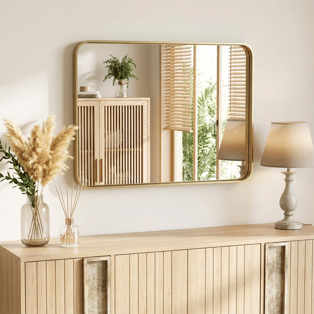 Anti-Fog Bathroom Wall Mirror 32" x 40" Shatterproof Vanity Mirror with Rectangular Metal Frame, Gold(Shipment from Walmart)