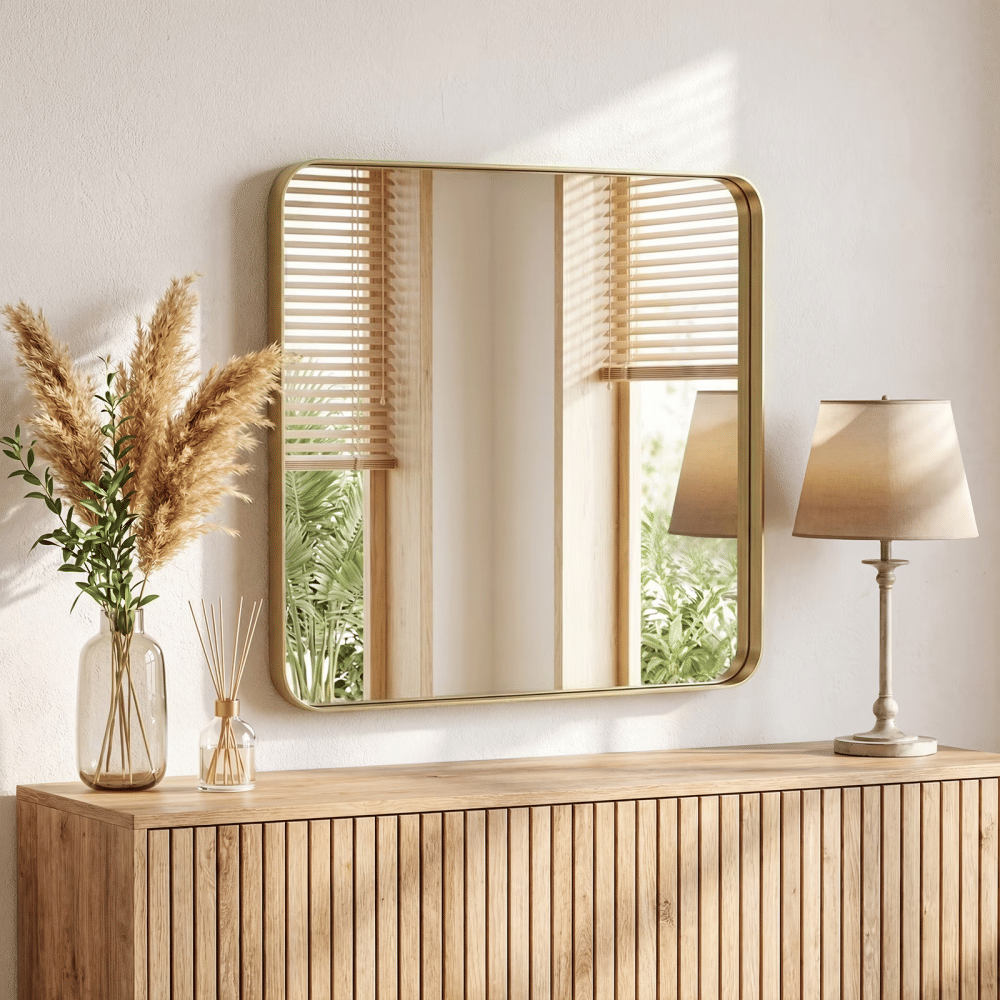 Anti-Fog Bathroom Wall Mirror 36" x 36" Shatterproof Vanity Mirror with Rectangular Metal Frame, Gold(Shipment from Walmart)