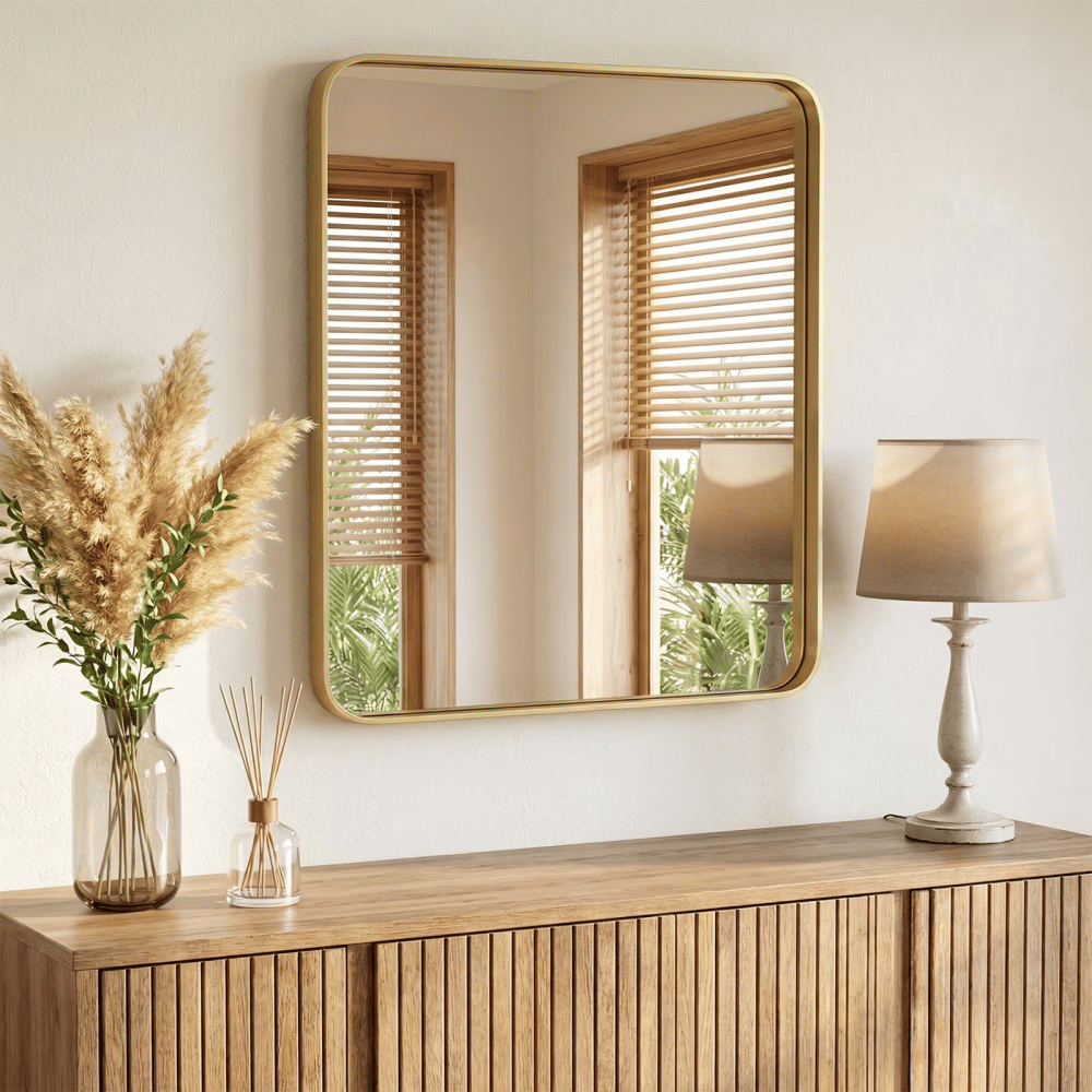 Anti-Fog Bathroom Wall Mirror 36" x 40" Shatterproof Vanity Mirror with Rectangular Metal Frame, Gold(Shipment from Walmart)