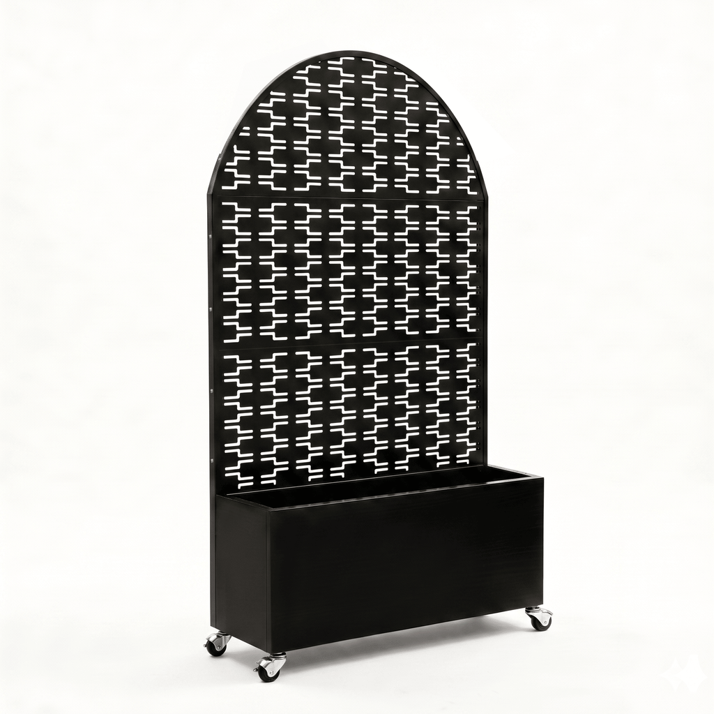 Arched Decorative Privacy Screen with Planter Box, 70.87" Tall Metal Freestanding Fence Planter, 46.8"15.75"16.92" Planter Box for Patio Balcony Backyard