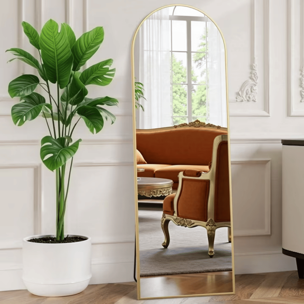 Arched Full Length Mirror 56"x15" Full Body Mirror Rectangle Free Standing Wall Mounted Leaning Hanging Floor Mirrors, Gold