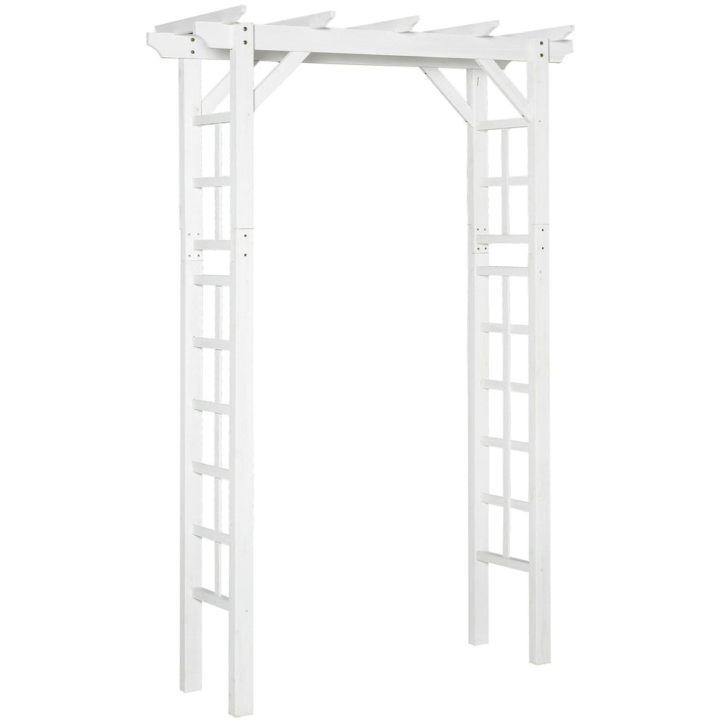 Arched Trellis Arbor 7 ft Wood Steel with Natural Fir Side Panel for Climbing Vines Outdoor White
