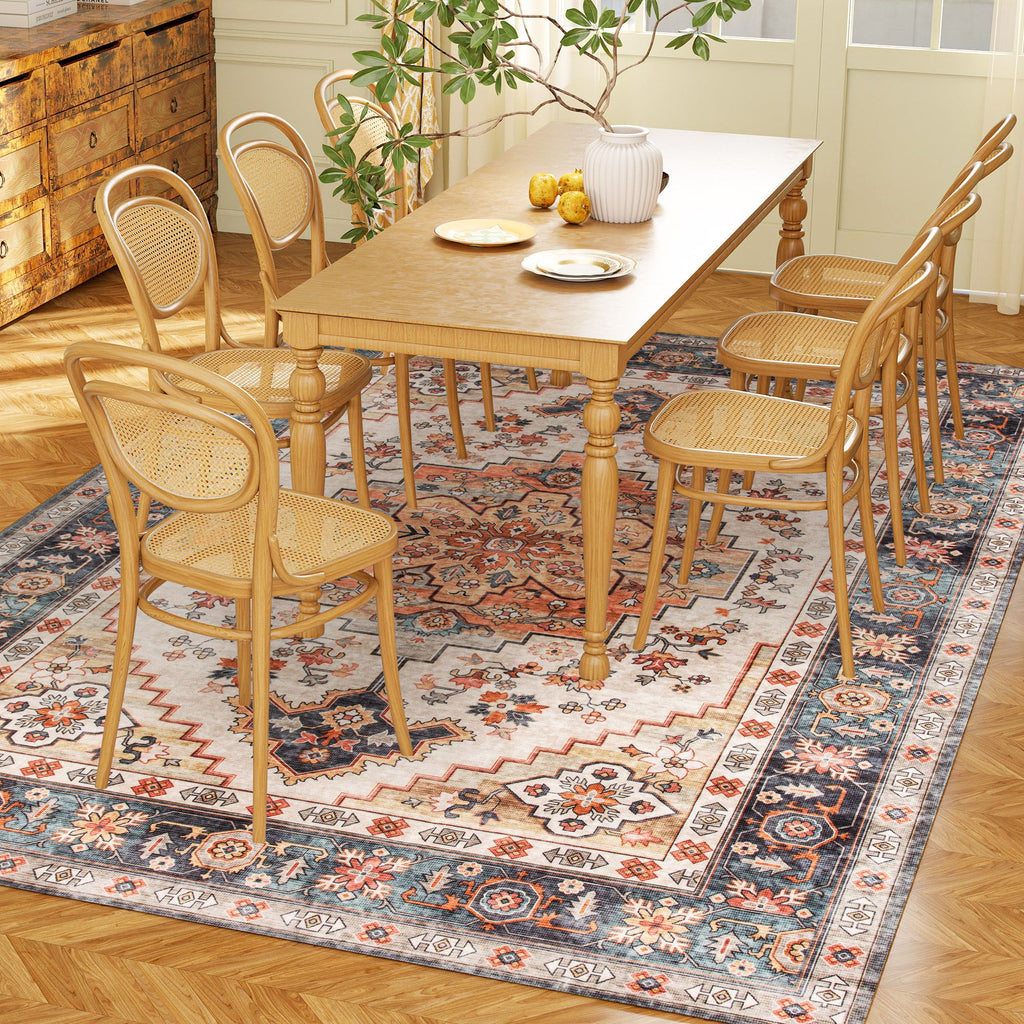 Area Rug 5x7, Machine Washable Rug, Non-Slip Boho Print Pattern Medallion Carpet for Living Room, Bedroom, Tawny Brown